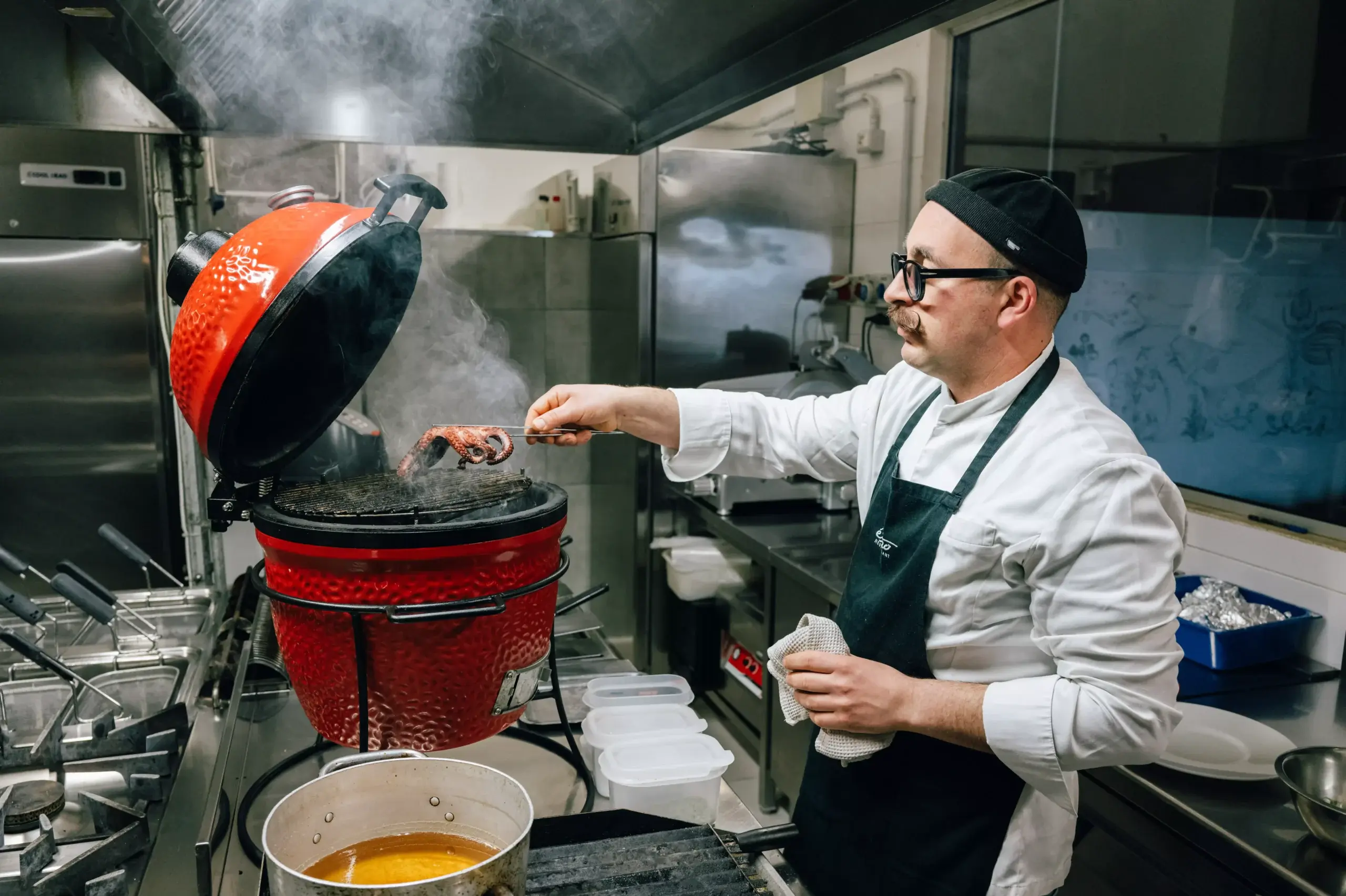 Chef at kamado