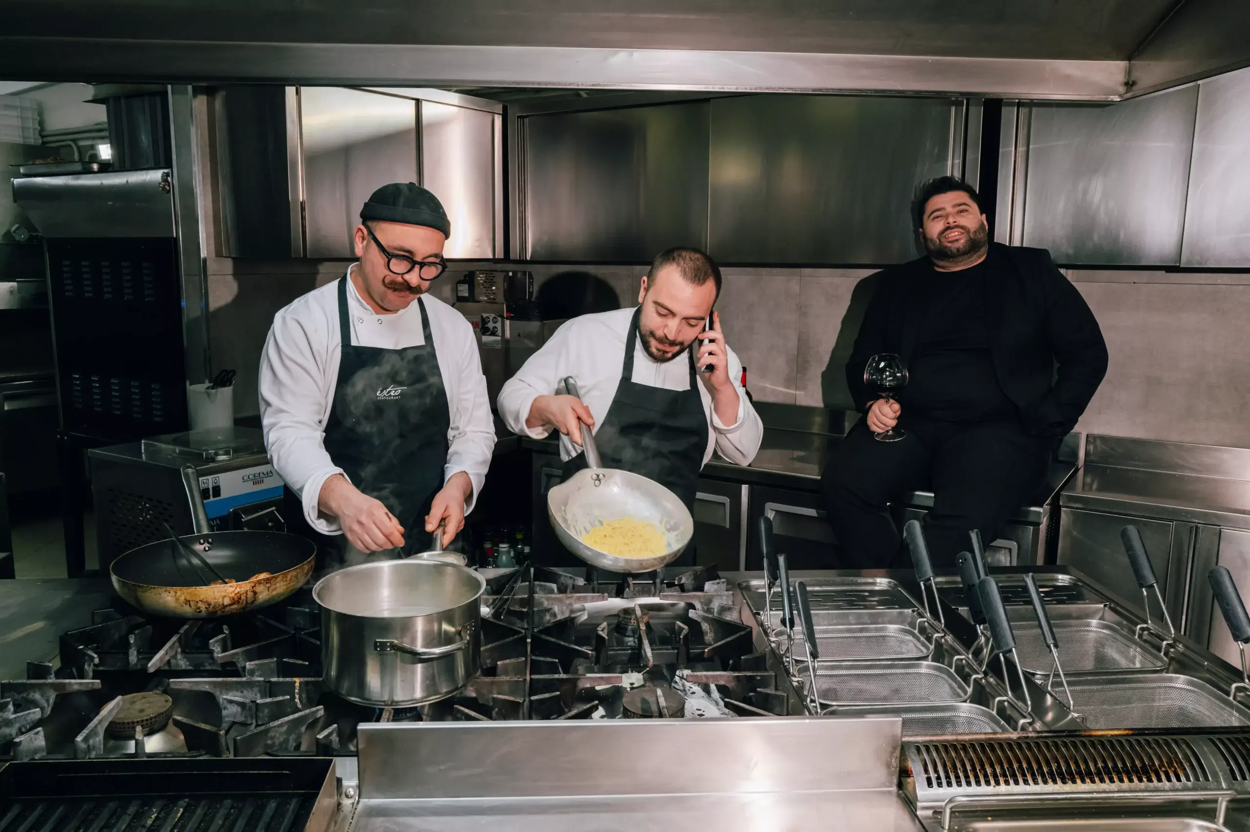Three friends in the kitchen